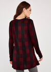 Gingham 5 Button Jersey Layer Top, Burgundy, large