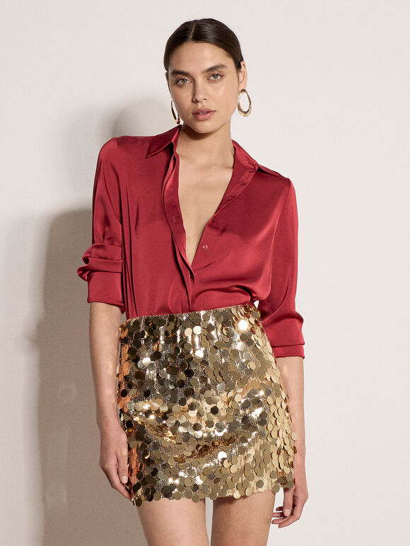 Multi Sequin A-Line Mini Skirt, Stone, large