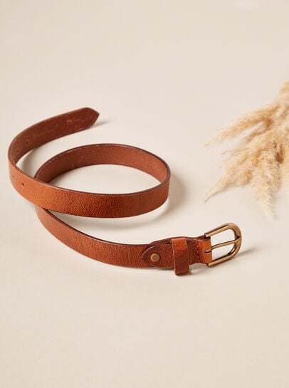 Thin Leather Gold Buckle Belt