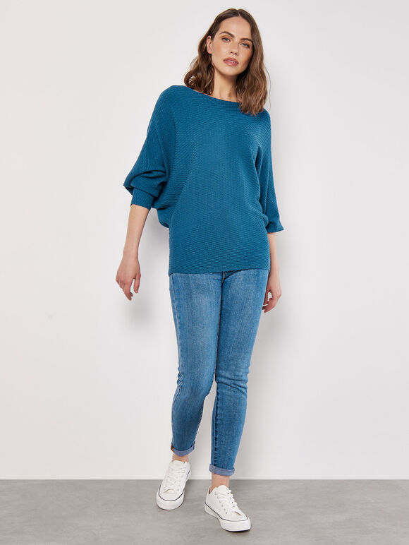 Textured Knit Lightweight Jumper, Teal, large