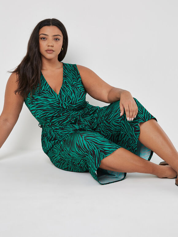 Curve Zebra Print Jumpsuit, Green, large