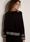 Soft Ribbed Knit Embroidered Cardigan, Black, large