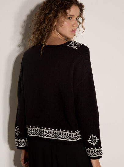 Soft Ribbed Knit Embroidered Cardigan