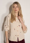 Soft Ribbed Knit Floral Embroidered Cardigan, Stone, large