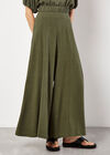 Linen Blend Palazzo Trousers, Khaki, large