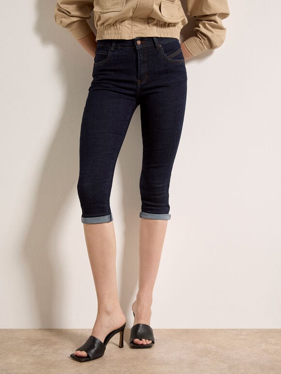 Sara Skinny Fit Capri Jeans, Navy, large