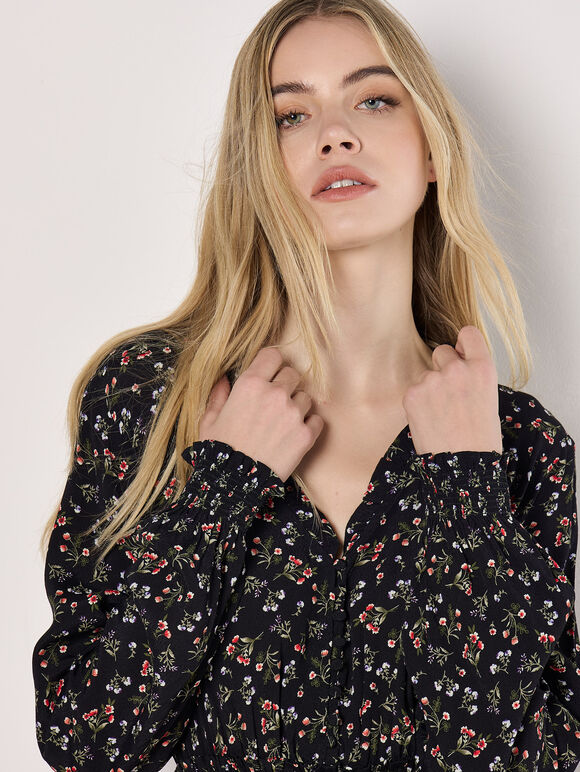 Ditsy Floral Mini Dress, Red, large