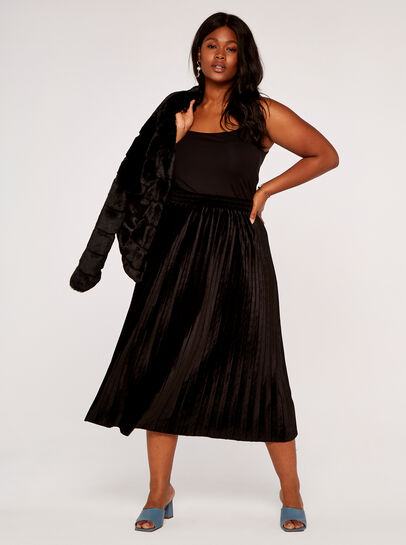 Curve Velvet Pleated Midi Skirt
