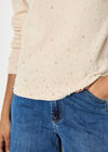 Pearl Embellished Ribbed Knit Jumper, Stone, large