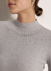 Rhinestone Gem Embellished Jumper, Grey, large