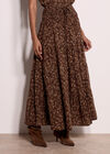 Painterly Paisley Tiered Maxi Skirt, Brown, large
