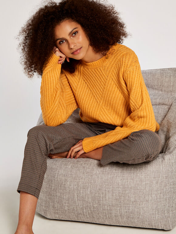 Diamond Knit Jumper, Mustard, large