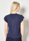 Jersey Knit Ruffle T-Shirt, Navy, large