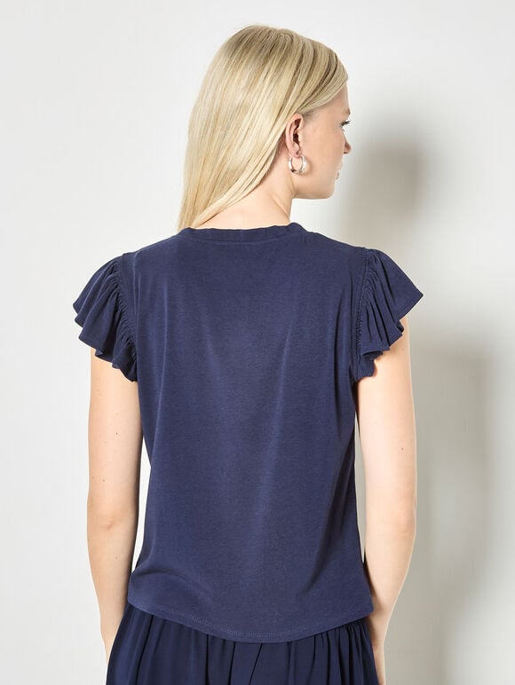 Jersey Knit Ruffle T-Shirt, Navy, large