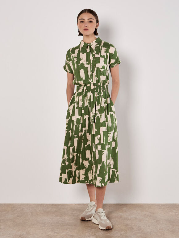 Brushstroke Squares Utility Midi Dress, Green, large