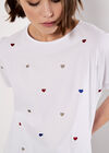 Embroidered Heart Cotton T-Shirt, White, large