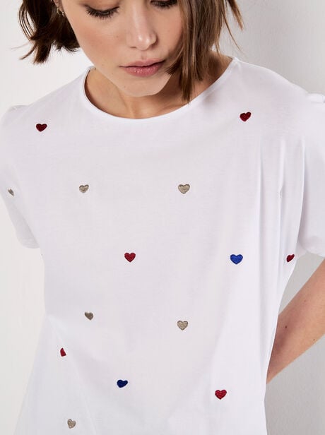 Embroidered Heart Cotton T-Shirt