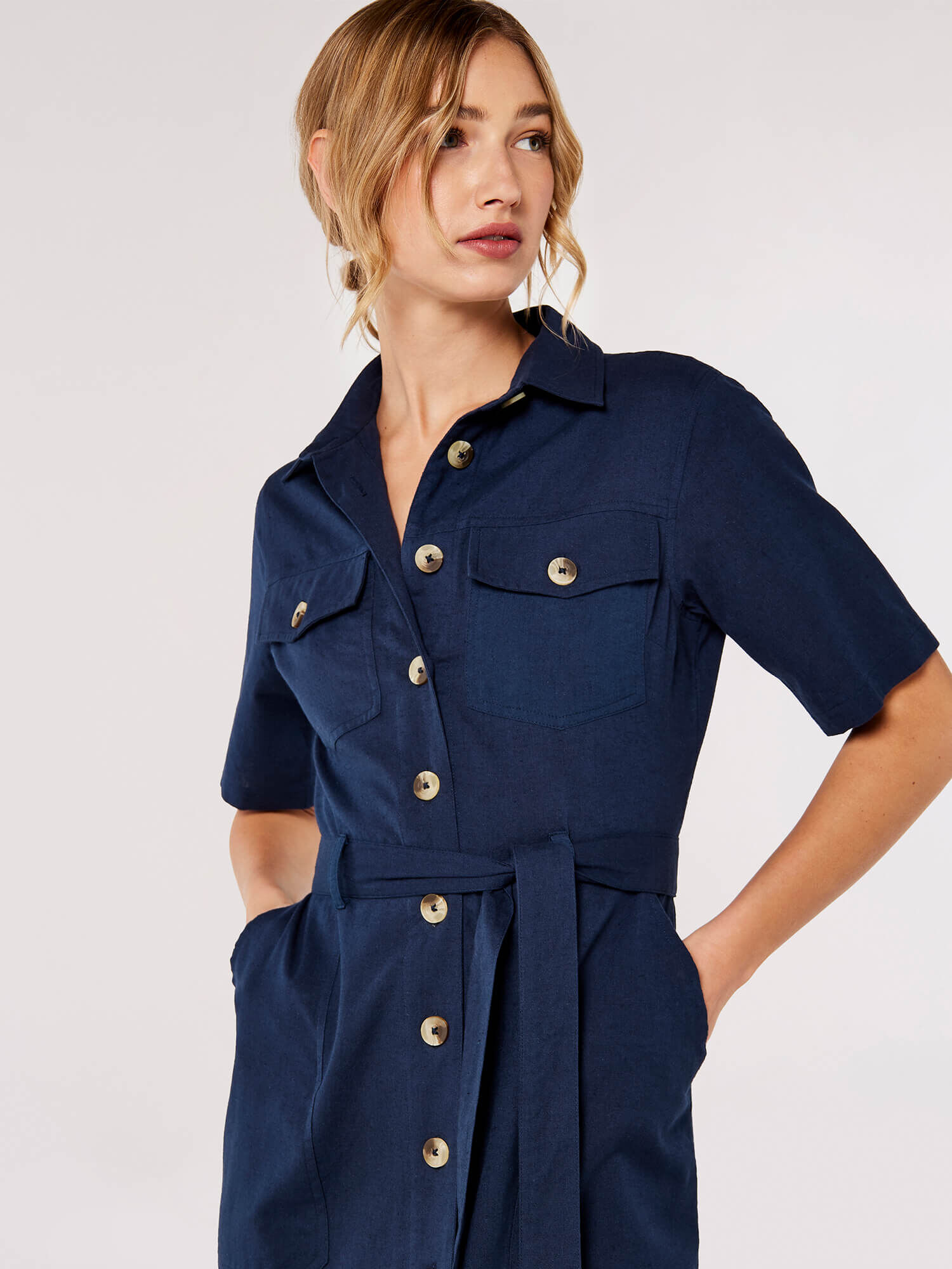 Navy cotton shirt dress shop
