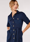 Cotton Linen Blend Midi Shirt Dress, Navy, large