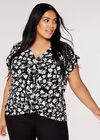 Curve Floral  Wrap Top, Black, large