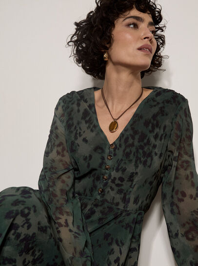 Leopard Print Chiffon Midi Dress