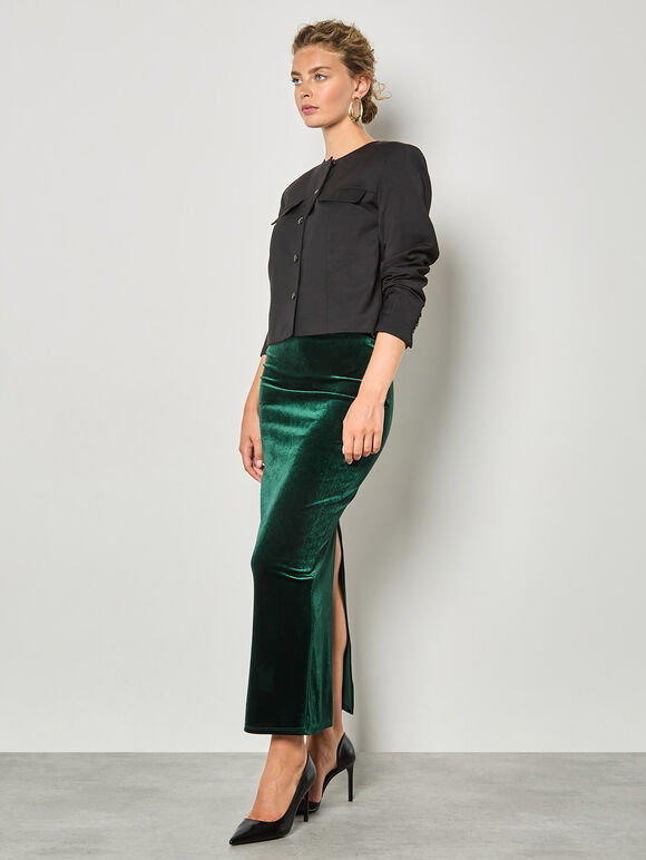 Soft Velvet Maxi Skirt, Green, large