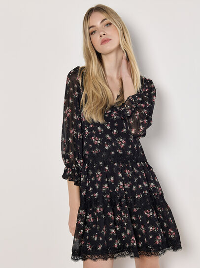 Vintage Floral Lace Tiered Mini Dress