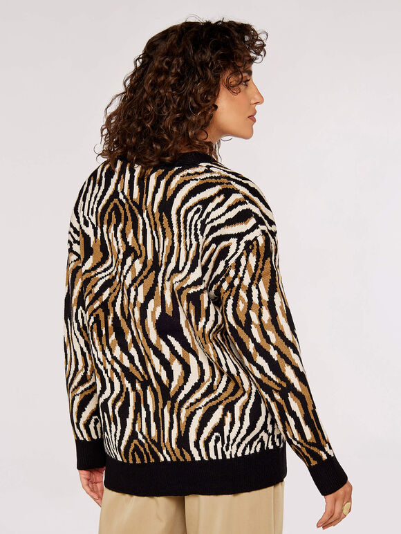 Zebra Mirage Oversize Cardigan, Stone, large