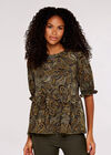 Paisley Billow Sleeve Top, Khaki, large