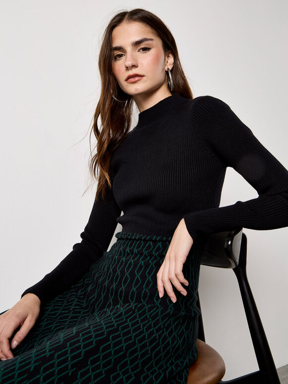 Diamond Link Knitted Midi Dress, Black, large