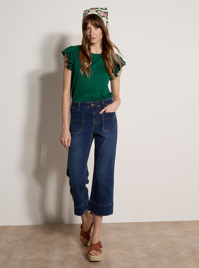 Soft Slub Ruffle Sleeve T-Shirt