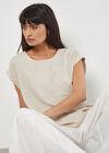 Linen Blend Split Back Oversized Top, Stone, large