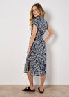 Leaf Print Shirt Midi Dress, Navy, large