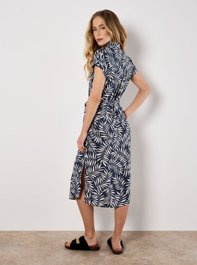 Leaf Print Shirt Midi Dress