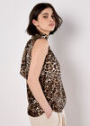 Textured Satin Leopard Print Top, Stone, large