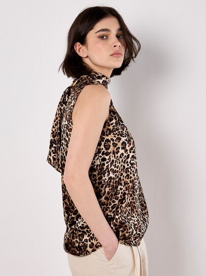 Textured Satin Leopard Print Top