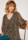 Ditsy Puff Sleeve Top, Green, large