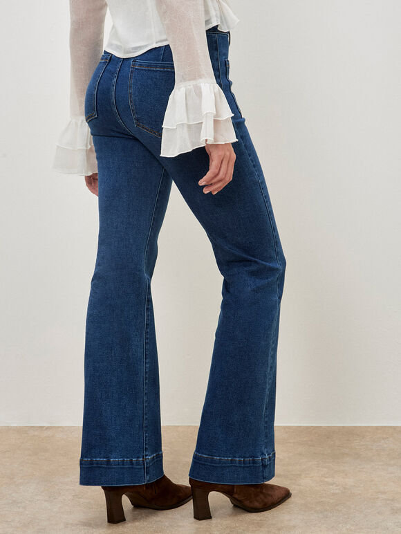 Luci Flare Dark Wash Jeans, Blue, large