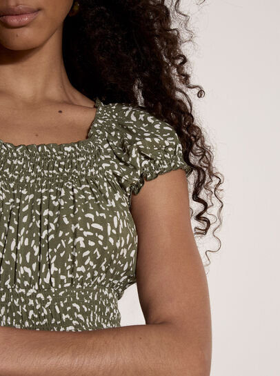 Brush Spot Milkmaid Midi Dress