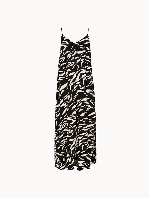 Animal Print Trapeze Cami Maxi Dress, Black, large