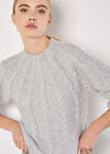 Pearl Embellished Cable Knit Jumper, Grey, large