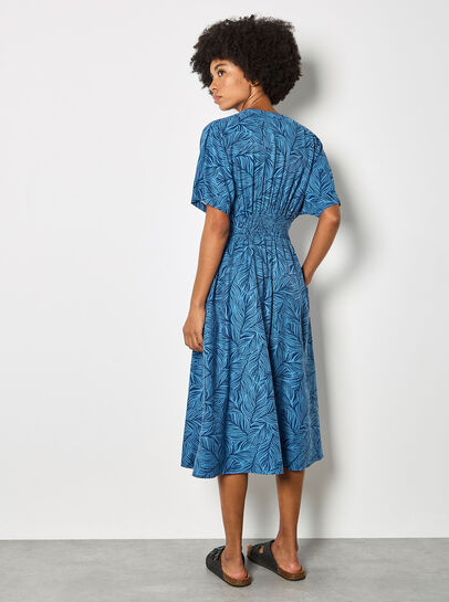 Leaf Print Shirt Midi Dress