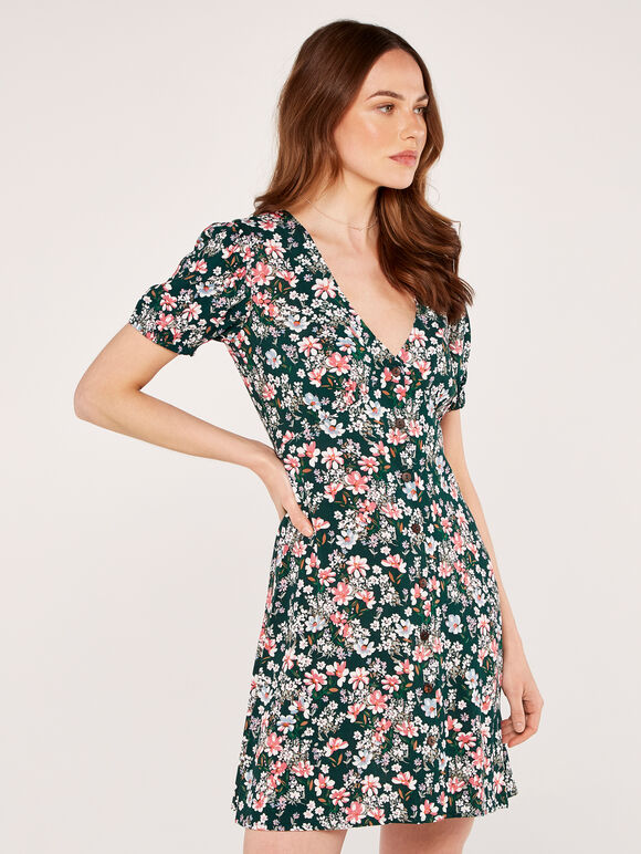 Ditsy Floral Dress, Green, large