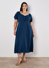 Tie Detail Milkmaid Midaxi Dress, Navy, large