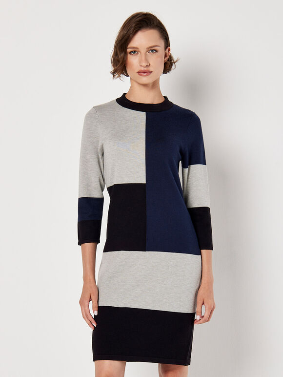 Colour Block Bodycon Mini Dress, Navy, large