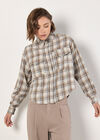 Cropped Check Shirt, Cream, large