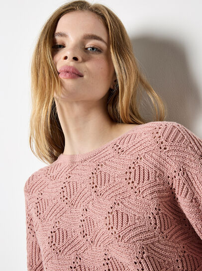 Textured Pointelle Batwing Jumper