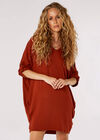 Soft Batwing Cocoon Mini Dress , Rust, large