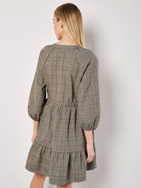 Heritage Check Ruffle Hem Mini Dress, Grey, large