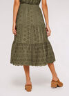 Broderie Anglaise Midi Skirt, Khaki, large